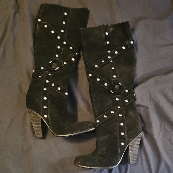 Carlos by Carlos Santana Shoes - Studded Black Knee-High Boots